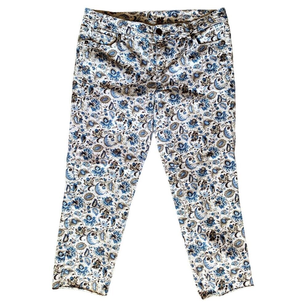 Casual modern‎ cuffed crop 29/8 majolica floral cropped denim jeans women Medium
